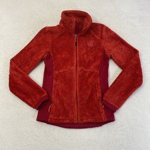 The North Face XS Jacket Fleece Fuzzy Red w/ Logo front and back Full Zip